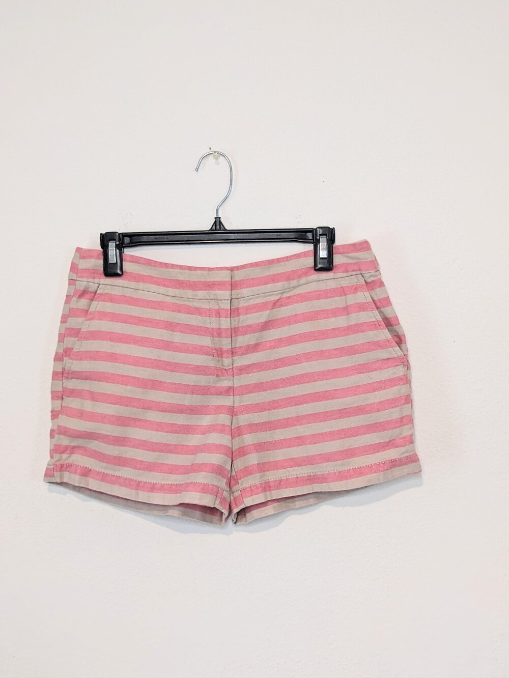 LOFT COTTON LINEN STRIPED WOMENS SHORTS, 4, TAUPE & PINK